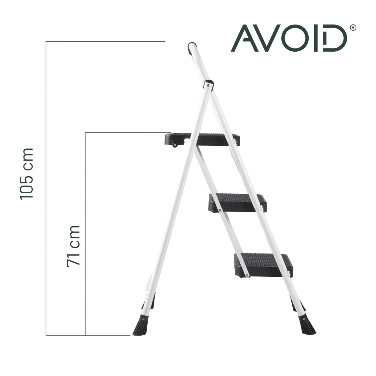 AVOID Huishoudtrap – Keukentrap Opstapkrukje – Inklapbare Trapladder – Wit – Veilig & Stabiel Avoid