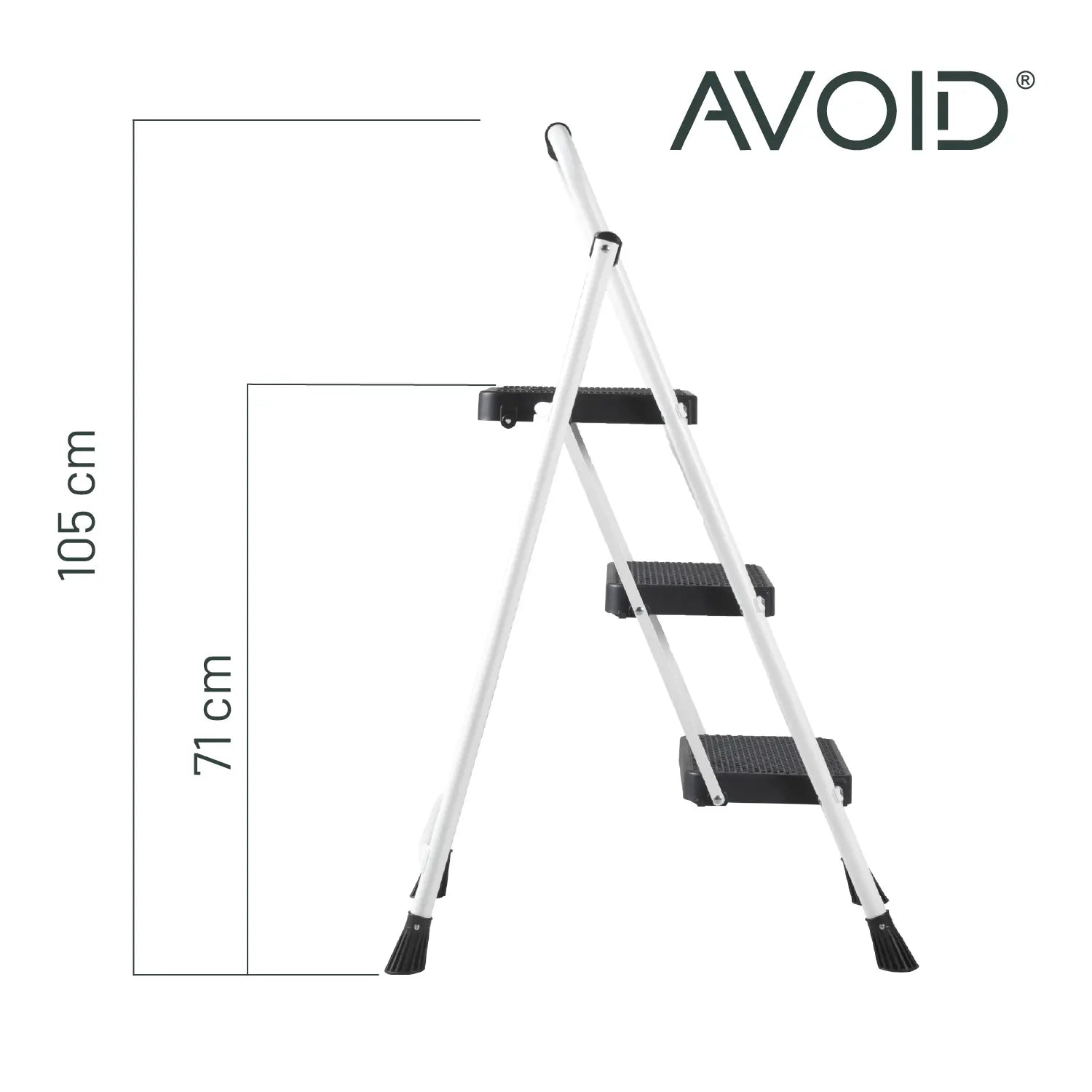 AVOID Huishoudtrap – Keukentrap Opstapkrukje – Inklapbare Trapladder – Wit – Veilig & Stabiel Avoid
