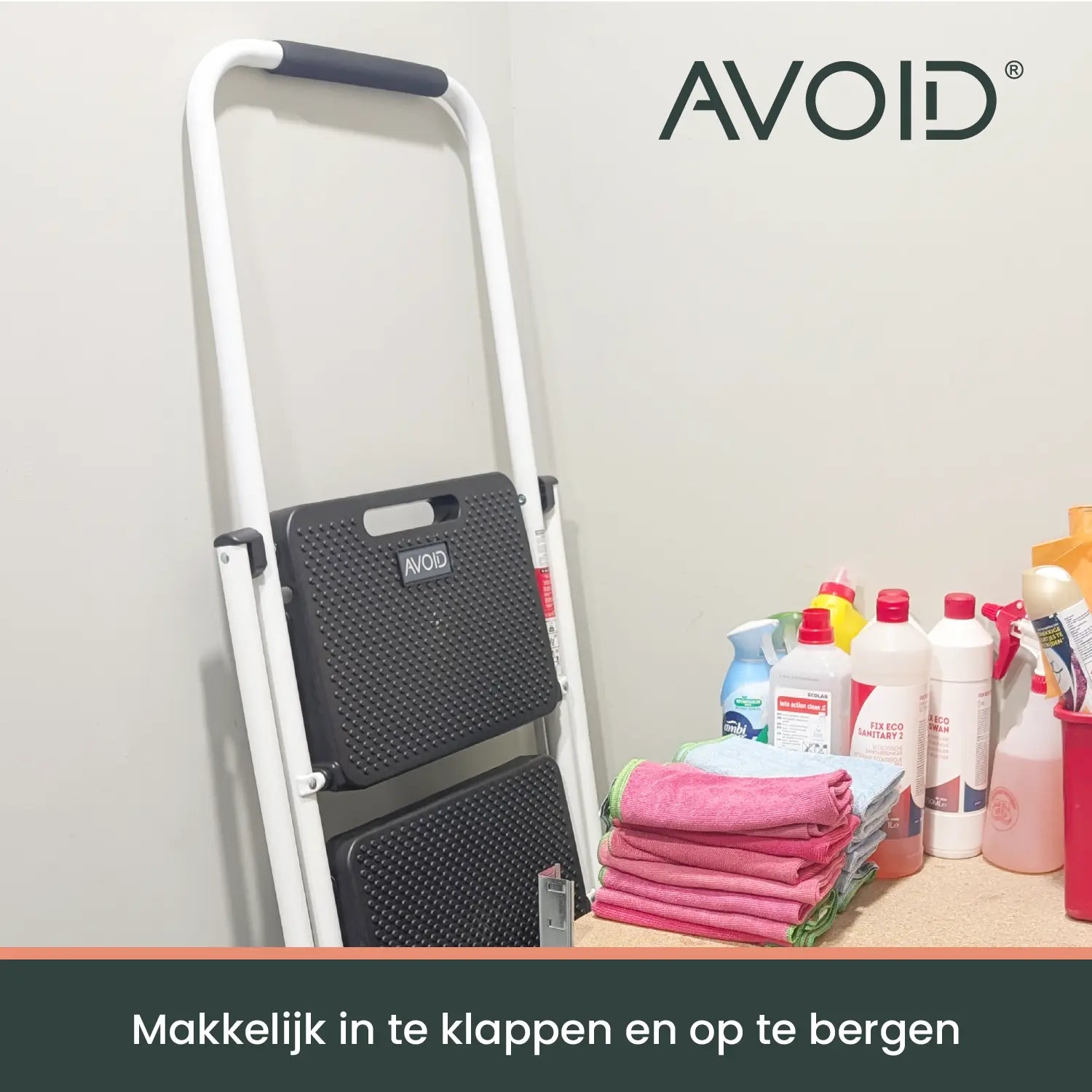 AVOID Huishoudtrap – Keukentrap Opstapkrukje – Inklapbare Trapladder – Wit – Veilig & Stabiel Avoid