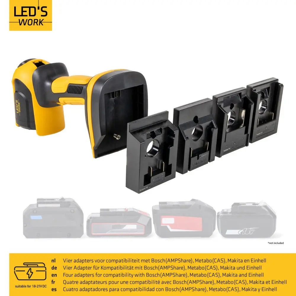 LED's Work 18V Accu werklamp incl Adapters voor elektrisch gereedschap - 5W 500lm 5000K - IP20 IK08 LED.nl