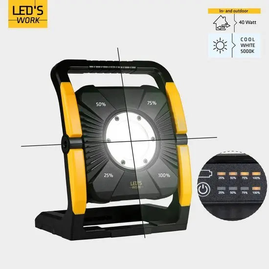 LED's Work 18V Acculamp Werklamp - Incl Adapters - LED Werklamp 5000lm – Klasse 3 • IP54 • IK08 • Dimbaar • Compatibel met Makita, Bosch, DeWalt & Metabo LED.nl