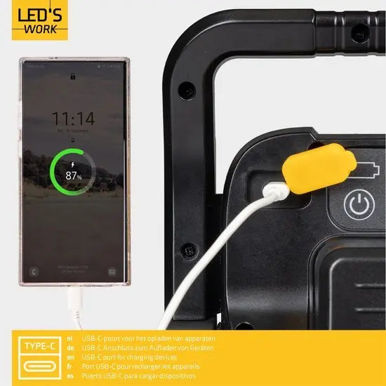 LED's Work 18V Acculamp Werklamp - Incl Adapters - LED Werklamp 5000lm – Klasse 3 • IP54 • IK08 • Dimbaar • Compatibel met Makita, Bosch, DeWalt & Metabo LED.nl