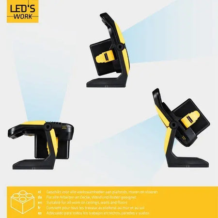 LED's Work 18V Acculamp Werklamp - Incl Adapters - LED Werklamp 5000lm – Klasse 3 • IP54 • IK08 • Dimbaar • Compatibel met Makita, Bosch, DeWalt & Metabo LED.nl
