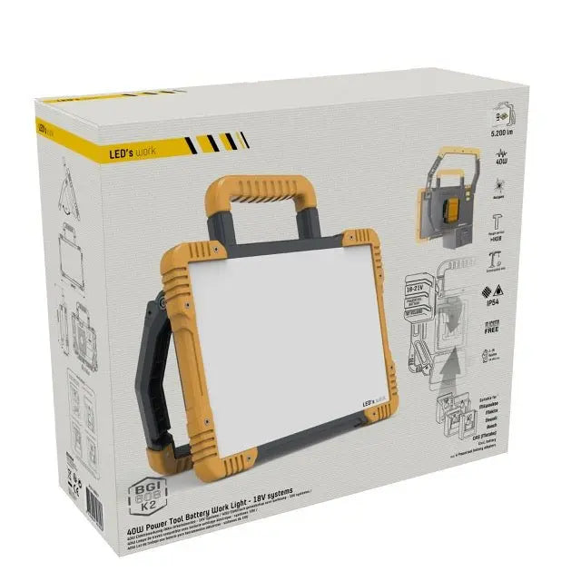 LED's Work Draadloze LED Bouwlamp 5200 - Werkt op accu's van Makita, Bosch, Dewalt, Milwaukee, Metabo – IP54 LED.nl
