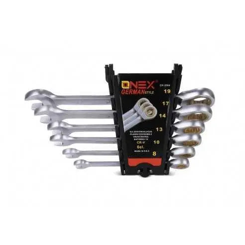 Zesdelige Onex steek-ringratel set in houder, maten 8 mm tot 19 mm.