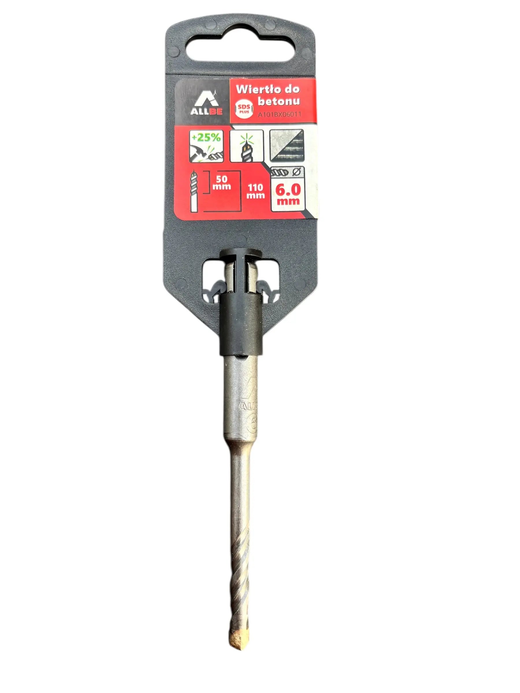 Een SDS-plus betonboor van 6,0 mm in verpakking.