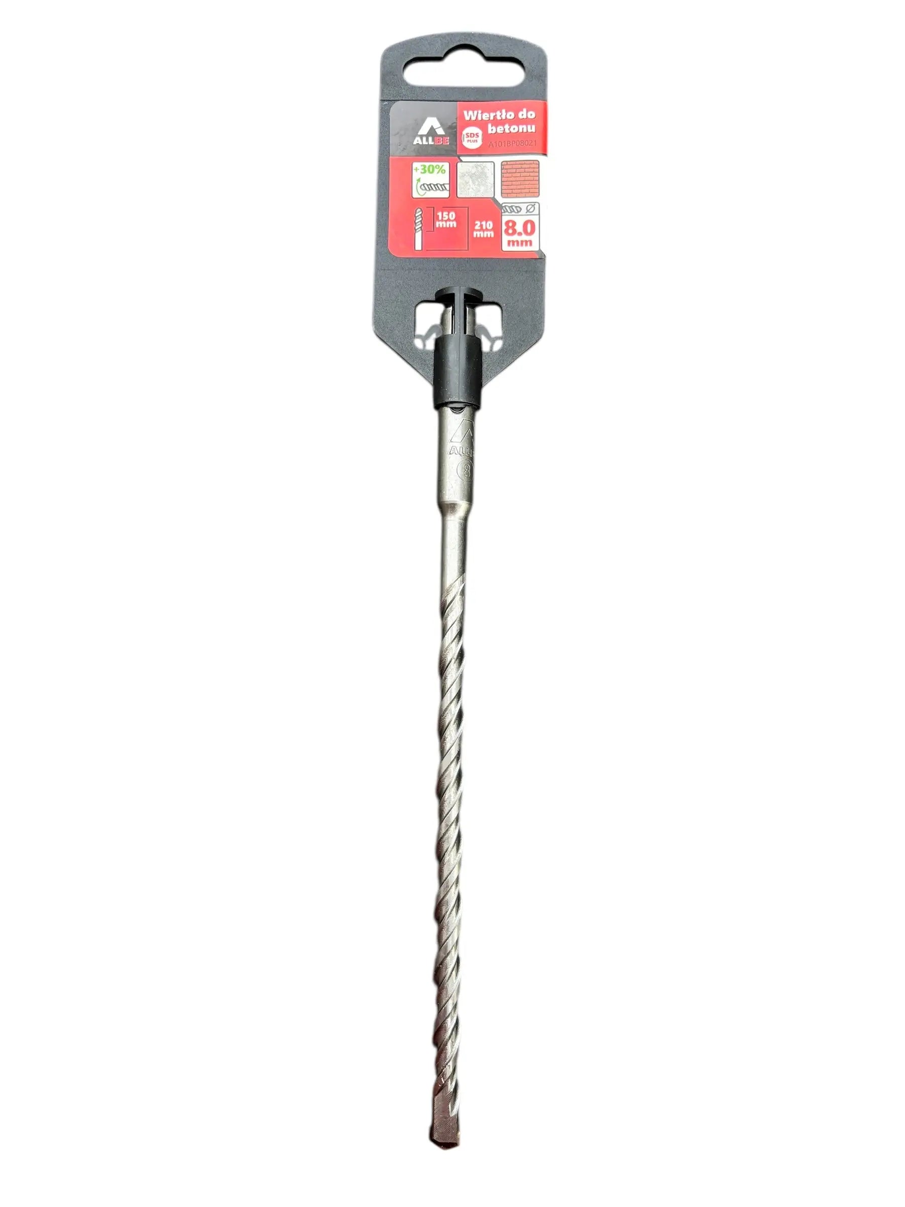 Een SDS-plus betonboor van 8 mm met een lengte van 210 mm in de verpakking.