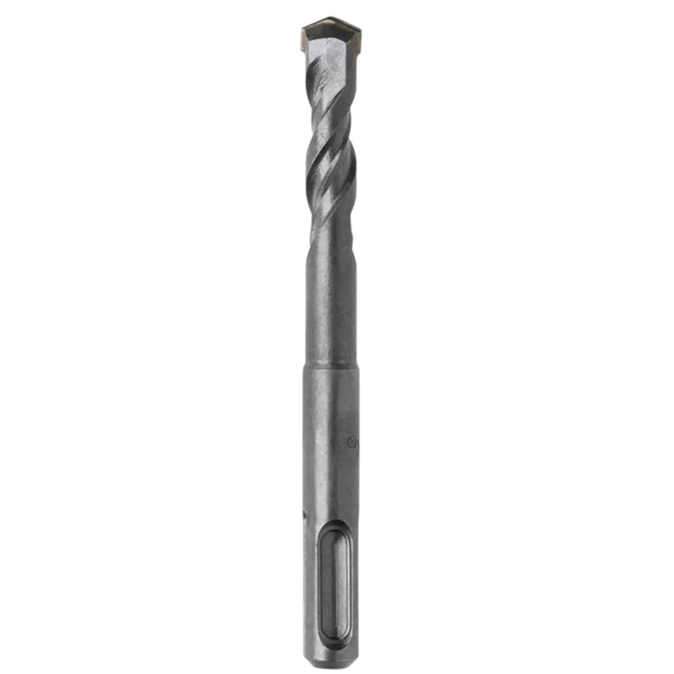 Een grijze SDS+ betonboor van 6 mm met een tweesnijdende kop en spiraal.