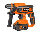 Een oranje en zwarte WOKIN 20V accu combihamer met een zijhandgreep.