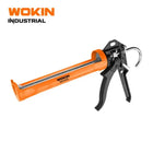 Een oranje en zwart WOKIN kitpistool met modelnummer 361409.