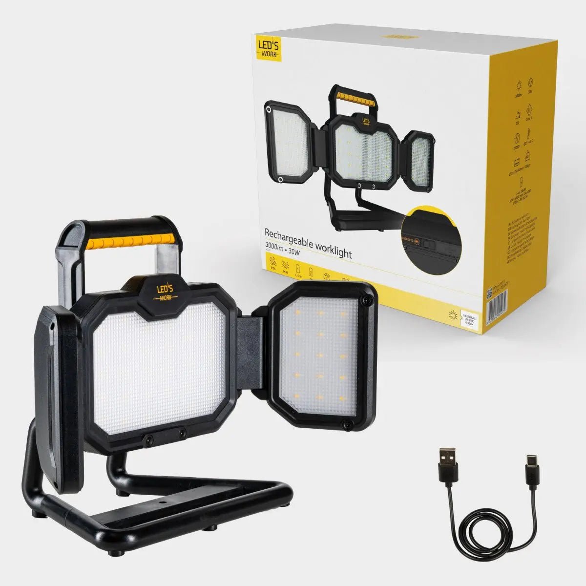 LED's Work LED Bouwlamp Werklamp Oplaadbaar 4000lm 30W Opvouwbaar & Compact - Top - Tools.nl