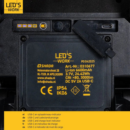 LED's Work LED Bouwlamp Werklamp Oplaadbaar 4000lm 30W Opvouwbaar & Compact - Top - Tools.nl