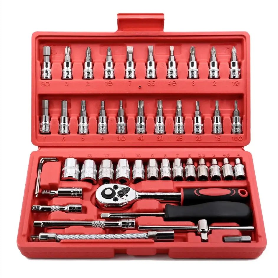 Top - Tools 46 - Delige Ratelsleutel Set – 1/4" Dopsleutel & Bits Set - Top - Tools.nl