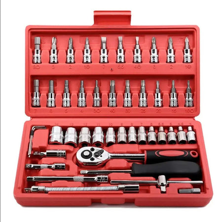 Top - Tools 46 - Delige Ratelsleutel Set – 1/4" Dopsleutel & Bits Set - Top - Tools.nl