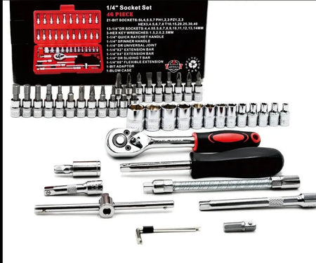 Top - Tools 46 - Delige Ratelsleutel Set – 1/4" Dopsleutel & Bits Set - Top - Tools.nl