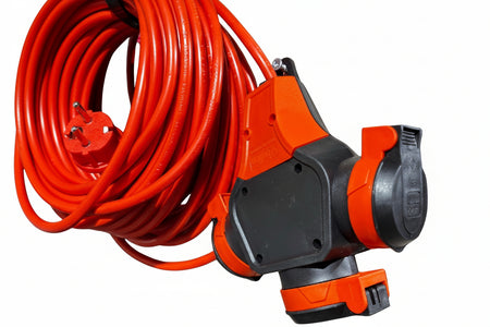 Verlengkabel 20M met 3 stopcontacten en handige ophanghaak Top-Tools.nl